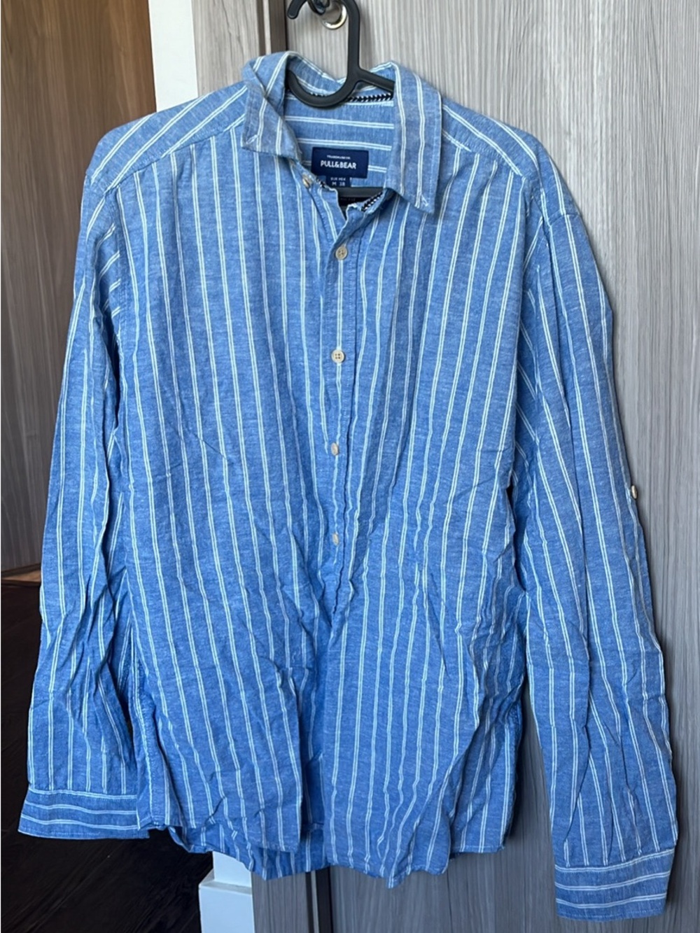 Pull&Bear Blue and White Vertical Stripe Button-Down Shirt